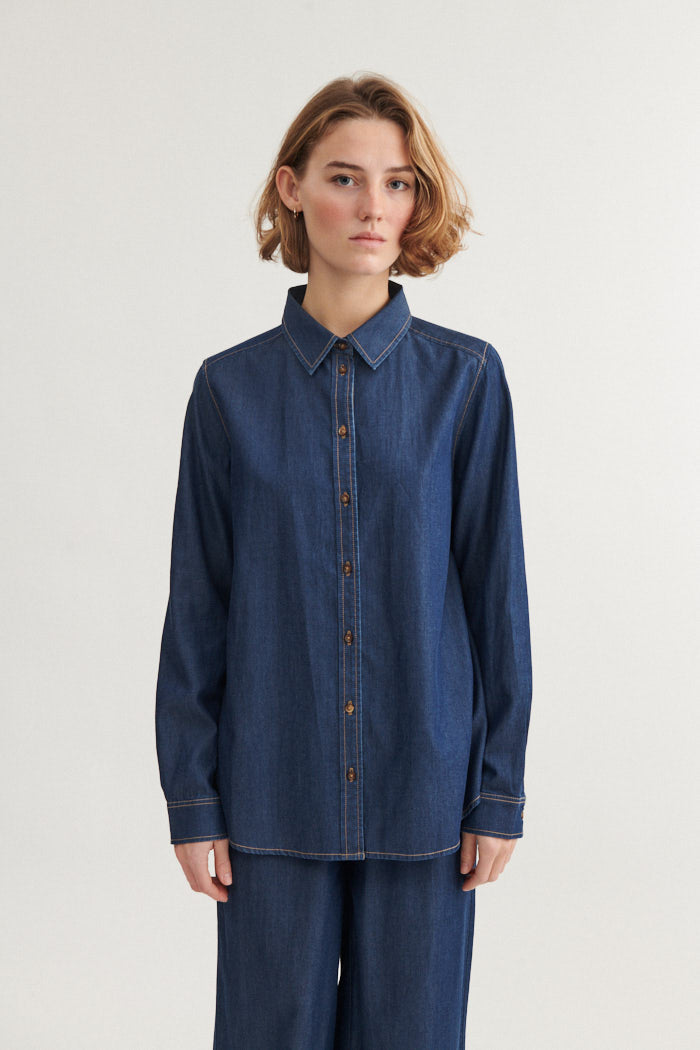 Basic Apparel Bine LS Shirt Skjorter 103 Mid Blue